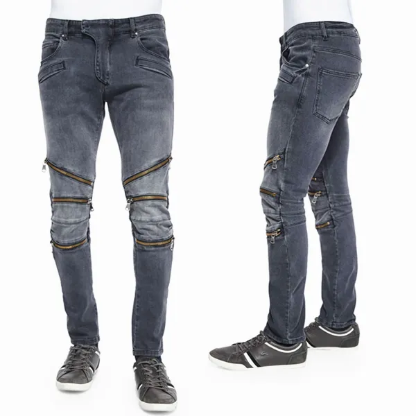 OEM all'ingrosso stretch Lavato Moto con Cerniera uomini a buon mercato all'ingrosso biker jeans marche 023