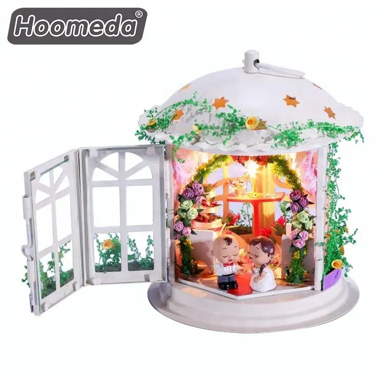 Hongda nuevos juguetes lindo 3D DIY miniatura hecho a mano ensamblado casa de muñecas modelos con luz Led