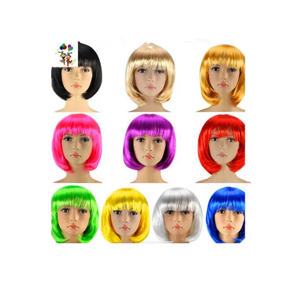 Kostum gaun indah warna murah HPC-0002 pabrik wig pesta Halloween/karnaval sintetik Bob pendek