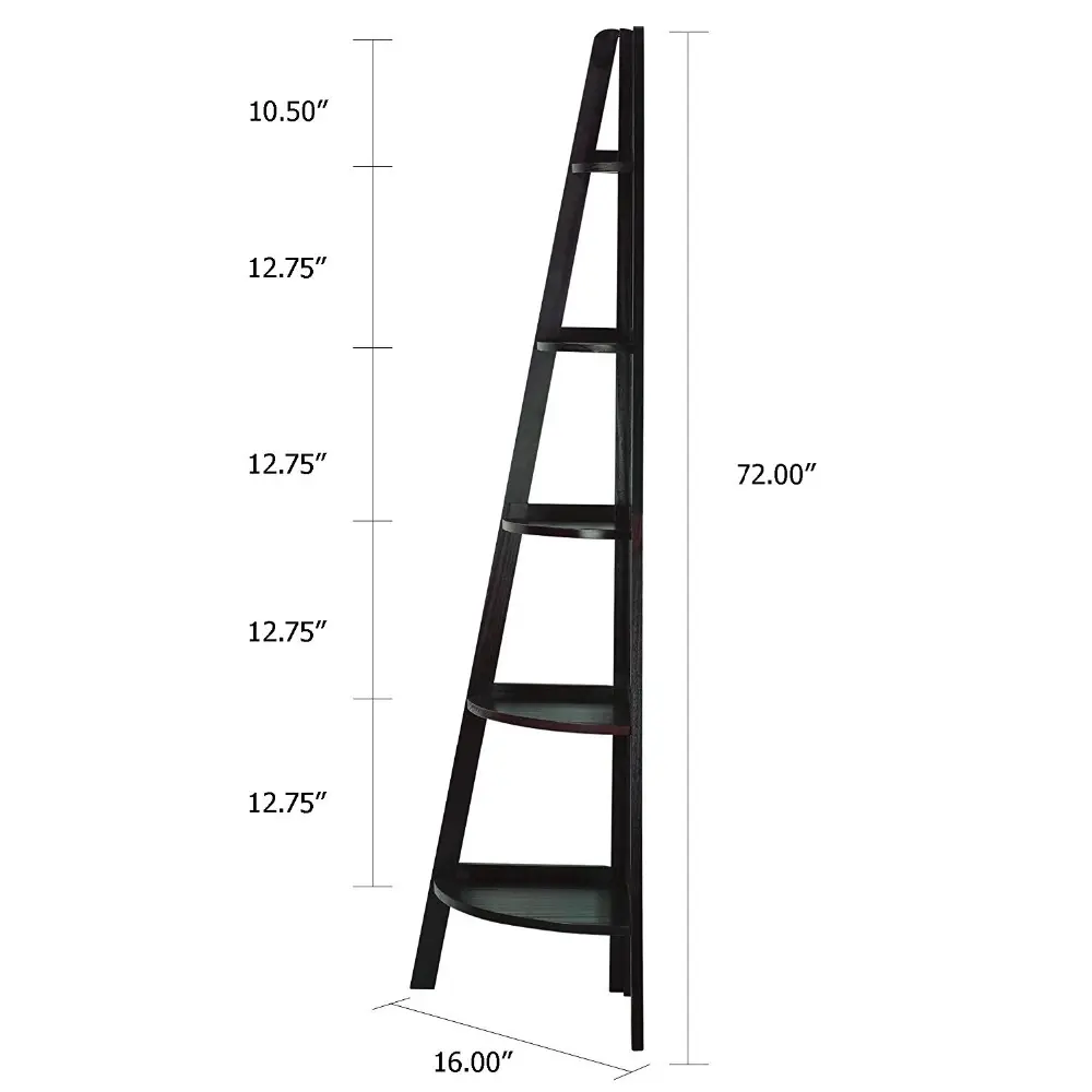 A buon mercato di altezza in legno massello di rovere 5-Shelf scaletta angolo libreria