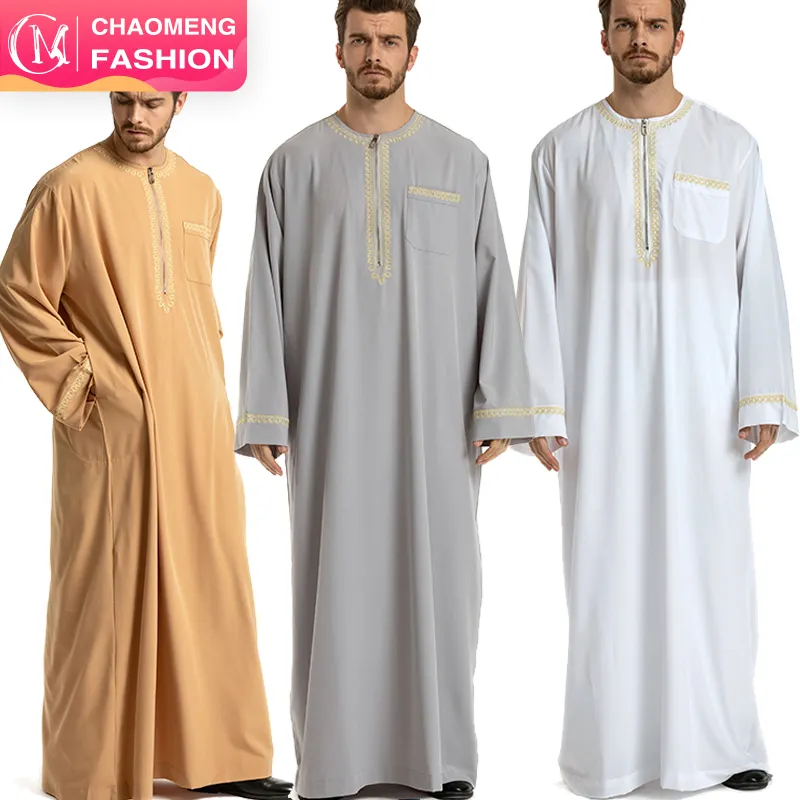 最新のアバヤプラスサイズイスラム教徒の服のデザイン刺Embroidery長袖ドバイイスラム教徒の男性はイスラムの服を着ます