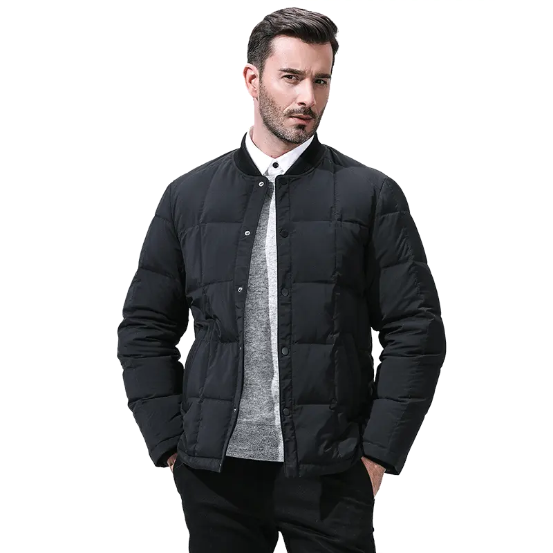 新しいスタイルの安いメンズダックダウンジャケット男性OEMサービスパック可能な防風環境に優しいポリエステル/コットンウィンターコート