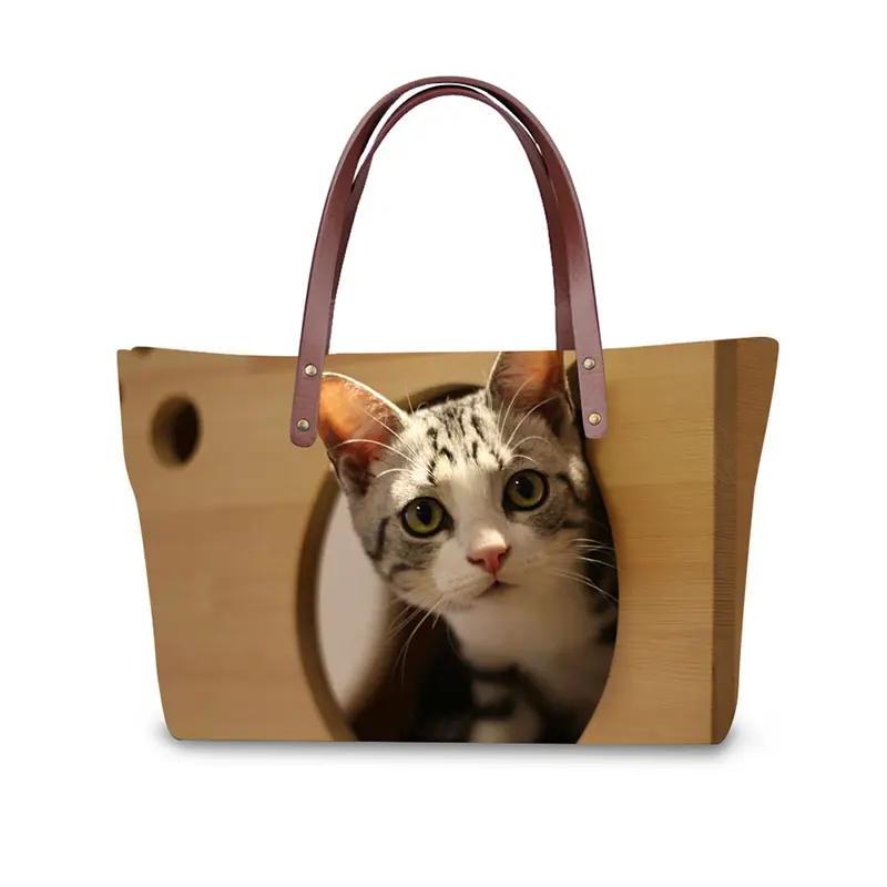 ใหม่มาถึงที่กำหนดเองน่ารักแมว3D พิมพ์เลดี้แฟชั่นกระเป๋าถือกระเป๋าถือสำหรับผู้หญิง