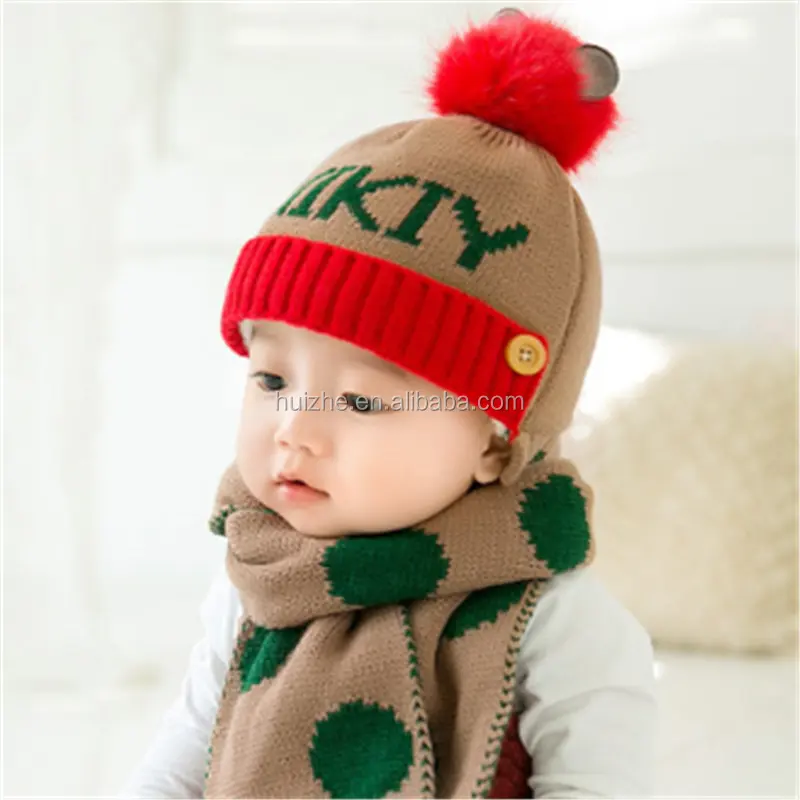 ฤดูใบไม้ร่วง/ฤดูหนาวจดหมายถักทารกขนสัตว์หมวกเด็กหมวกผ้าพันคอชุด6-12-24เดือนเด็กหมวกผ้าฝ้าย Beanie หมวก
