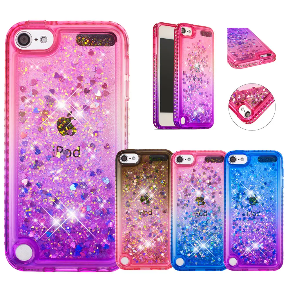 Capa brilhante para apple ipod, capa com glitter diamante para ipod touch 6 apple ipod touch 5 areia líquida flutuante brilhante