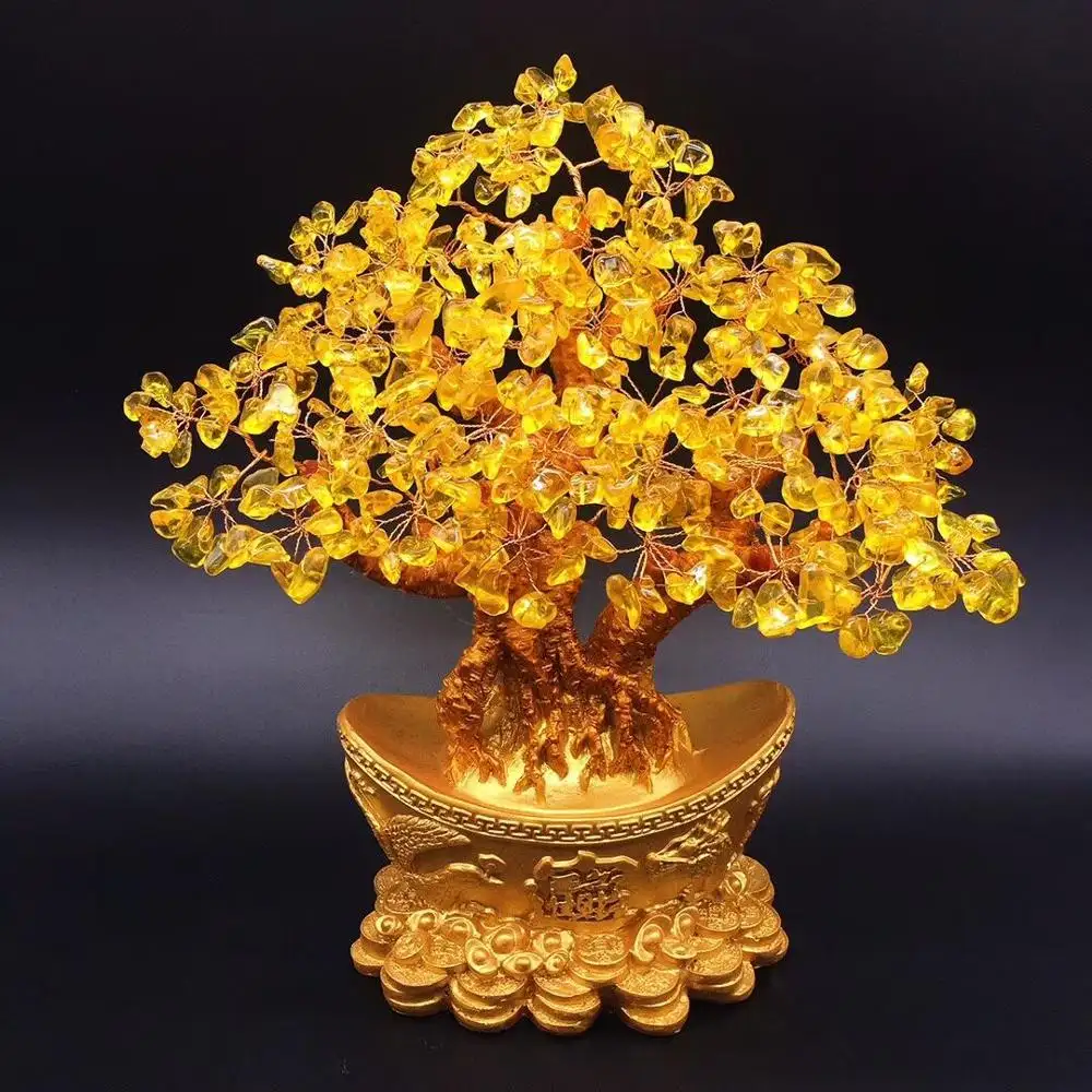 Belo Bonsai Grande Cristal de Quartzo Pedra Preciosa Cura Reiki Cristal Árvore Sorte