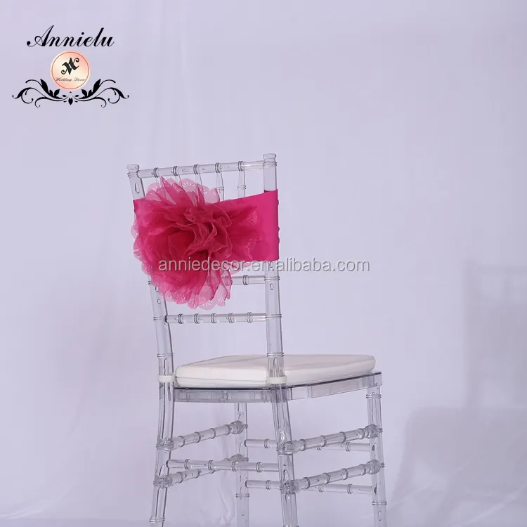 Popular sale organza flower wedding chair sashes with spandex chair band