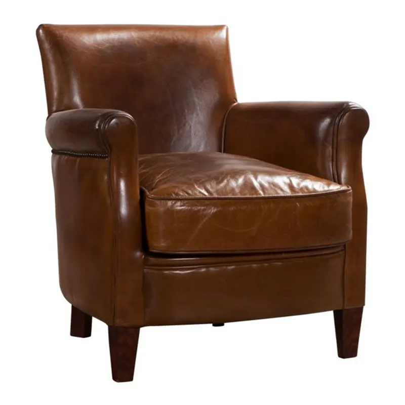 Fauteuil de Club confortable en cuir véritable beige Antique