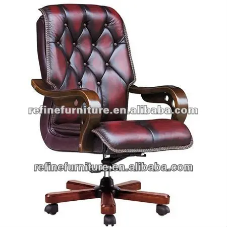 De luxe en cuir vintage antique pivotant chaise de bureau en bois avec roulettes RF-B009