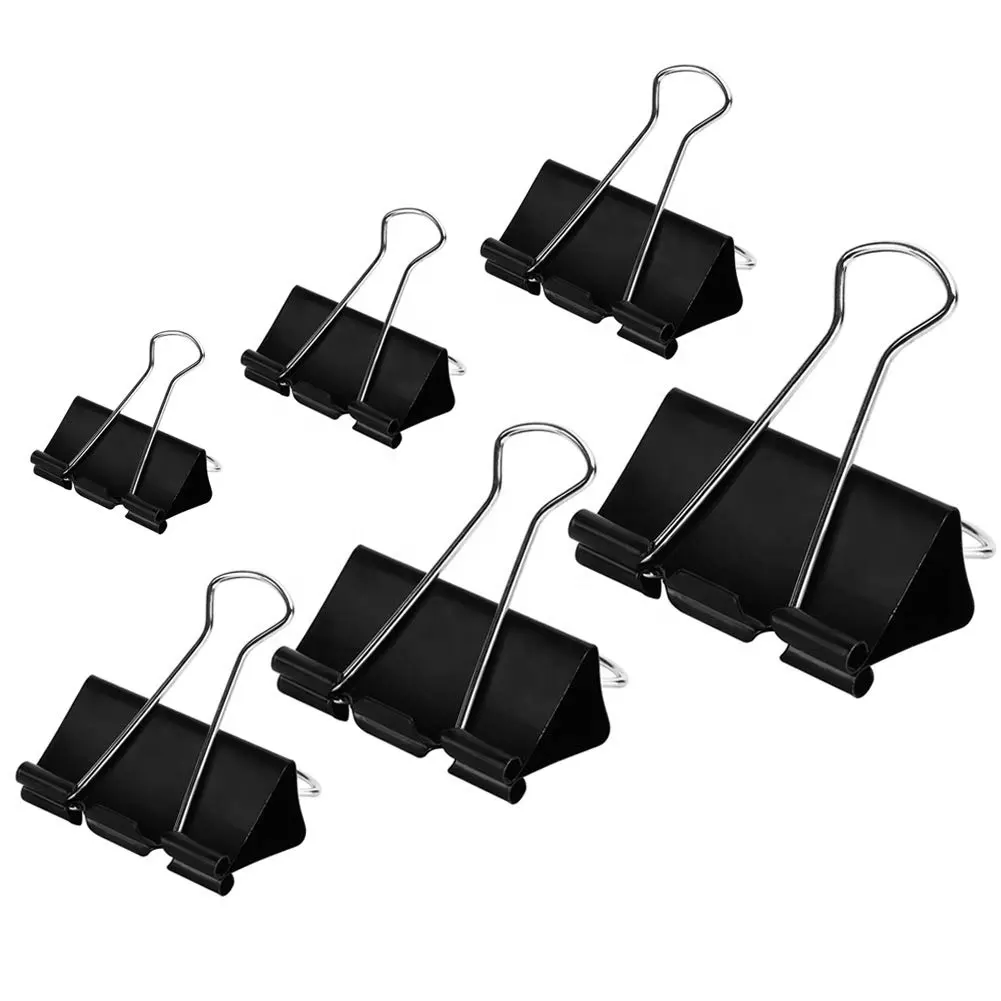 Clips de carpeta de precio barato Fabricante clips de carpeta de papelería negros de diferentes tamaños