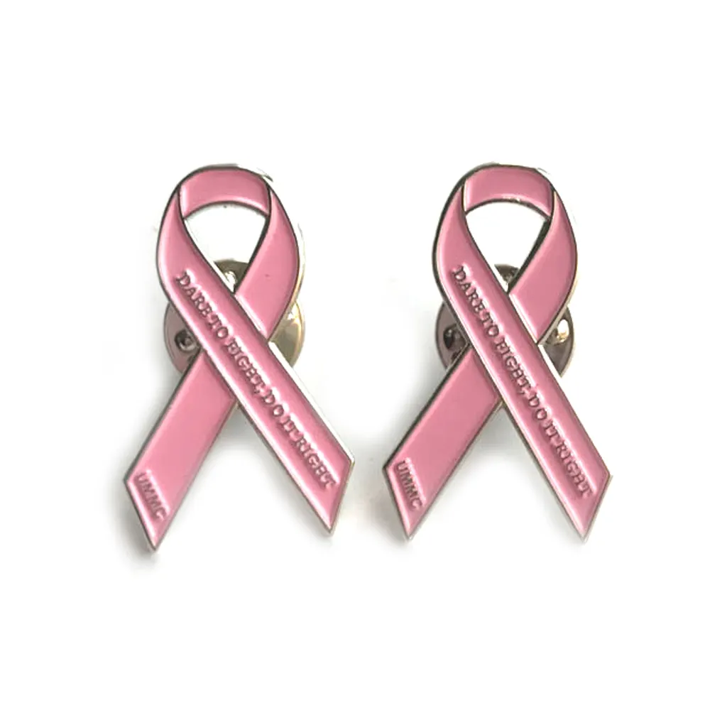 Concientización sobre el cáncer de mama, Pin de Metal esmaltado con cinta rosa con chapado en plata