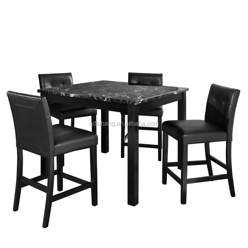 Мебель для столовой, квадратный обеденный стол из 5 предметов, высокий обеденный стол с мраморной поверхностью