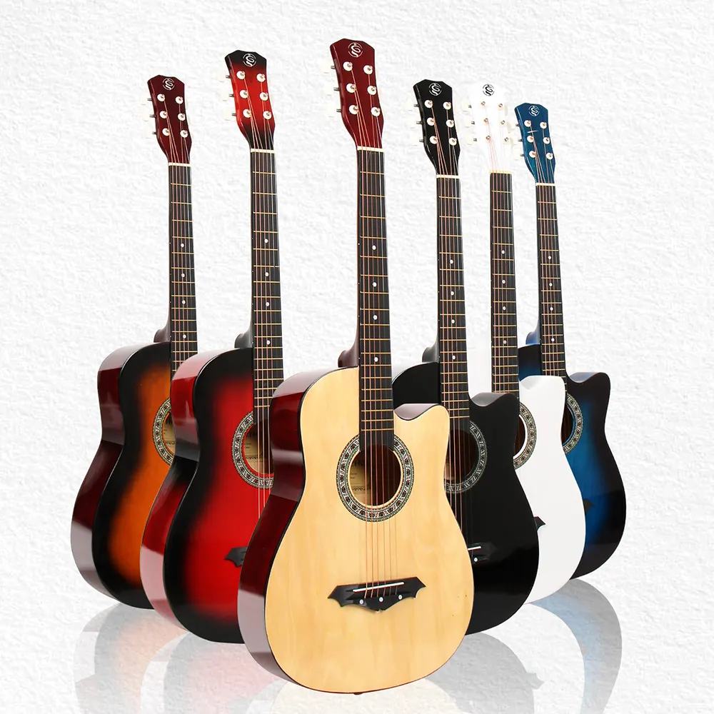 Instrument de musique en gros HEBIKUO guitare Y-38C 38 pouces guitare acoustique en plastique tilleul