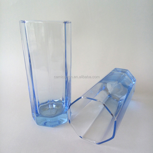 Polygon Shape <strong>Blue</strong> Color Highball Glass <strong>Cup</strong> / Color Glass Tumbler for Water - Product Image 4