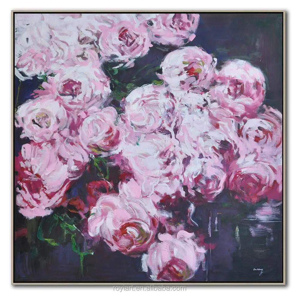 Hogar decorativo enmarcado artes hecho a mano imagen moderna flor abstracta Rosa pared arte pintura al óleo sobre lienzo