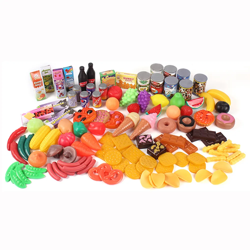 120pcs Wholesale Kids Plastic Pretend Toys Canned Fast Food Play Set