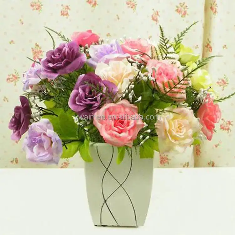 Venta al por mayor flores artificiales decorativas macetas de flores artificiales rose flor artificial (estoy-881344-5)