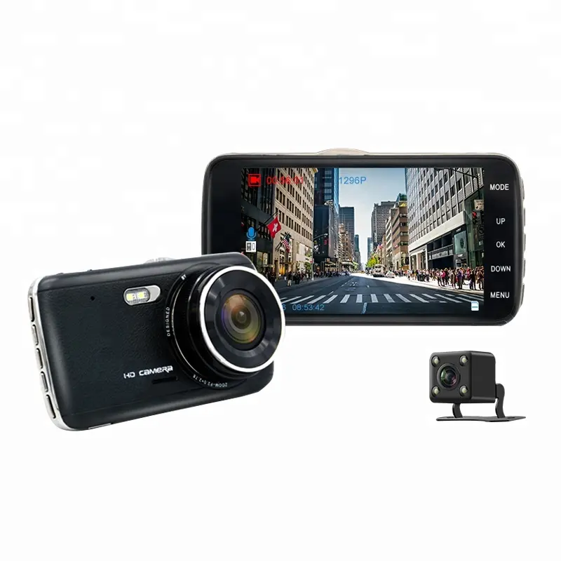 4 inç Çift Kamera Lens Araba Güvenlik Kamera T900 Mstar Araç Seyahat Dashcam FHD Otomobil Yol DVR Isteğe Bağlı GPS ile logger