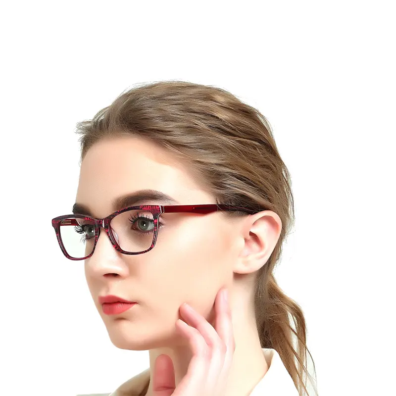 赤いフレームメガネアセテート長方形メガネフレーム美しい眼鏡フレーム
