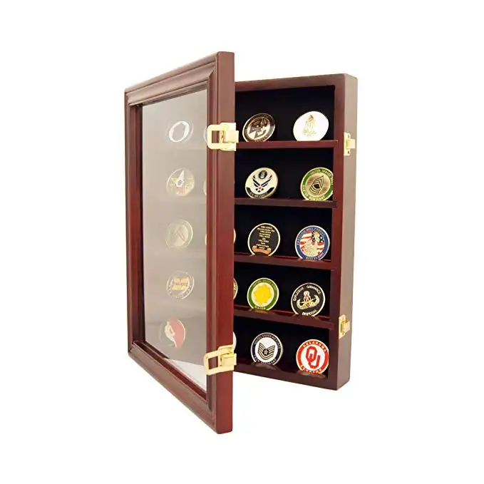 Vendita calda Con Serratura 30 Militare Sfida Coin Poker Chip di Sport Della Moneta Cabinet scatola di ombra cornice