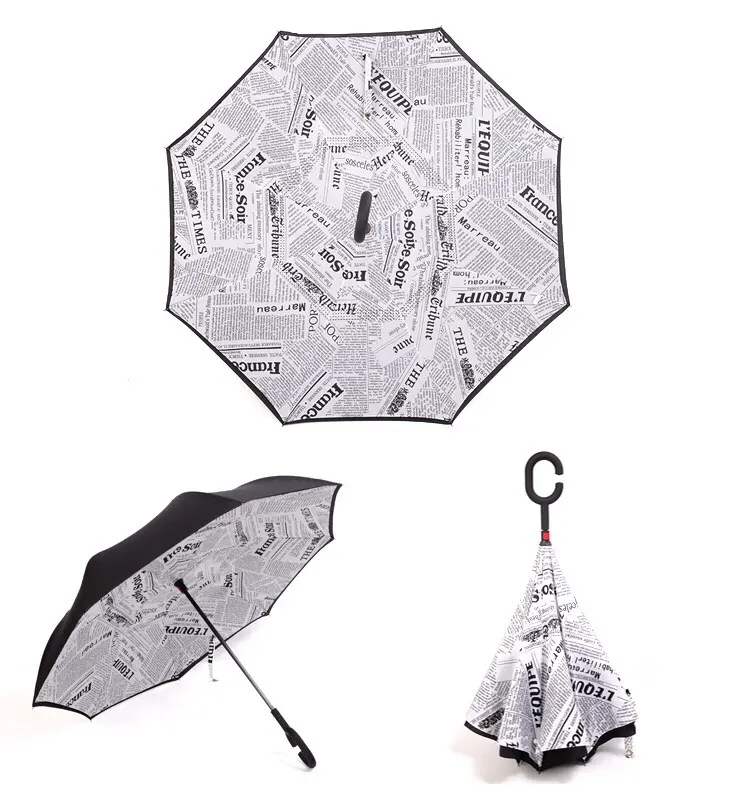 Ombrelle imperméable, Double couche, design à la mode, pas cher, avec ouverture inversée, poignée en C, parasol imperméable, pour la voiture