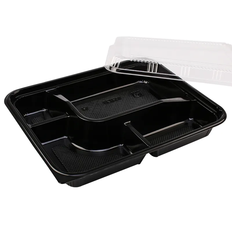 4 compartment disposable plastic food tray with cover
