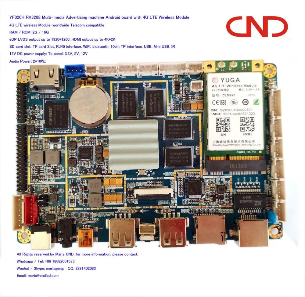 Quad Core Android 6.0.1 RK3288 R All-in-one Android AD Controller Board with eDP LVDS 4G module