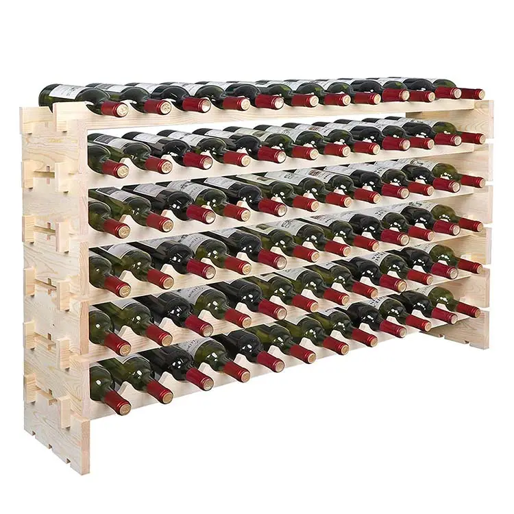 積み重ね可能なモジュラーワインラックワイン収納スタンド木製ワインホルダーディスプレイ棚、ぐらつきのない、無垢材、