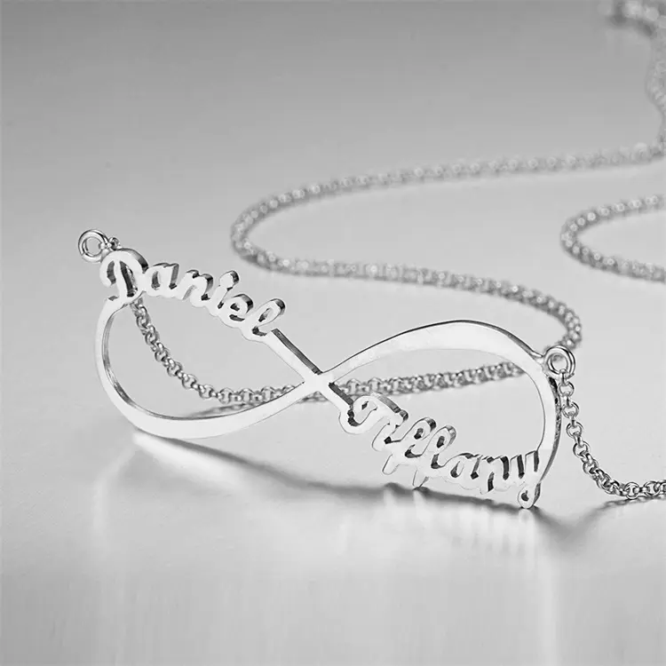 DY Collier de nom en argent personnalisé Infinity couple Lover Collier de nom en argent sterling 925 personnalisé