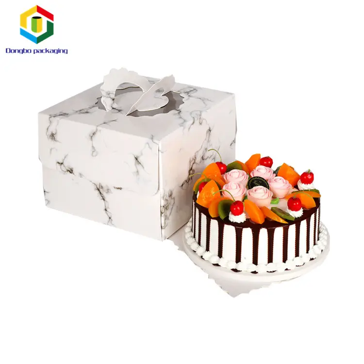 Quadrado Food Grade Entrega Caixas Design para Bolo Take Away Cupcake Macaron Padaria Pão Papel Handle Embalagem Impressão Papelão