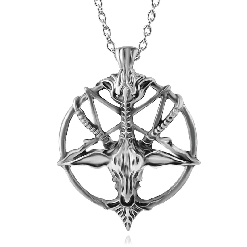 Hot Inverted Pentagram Capra Pan Dio Pendente della Testa del Cranio Collana Satanismo Occulto Metallo Antique silver star Monili All'ingrosso