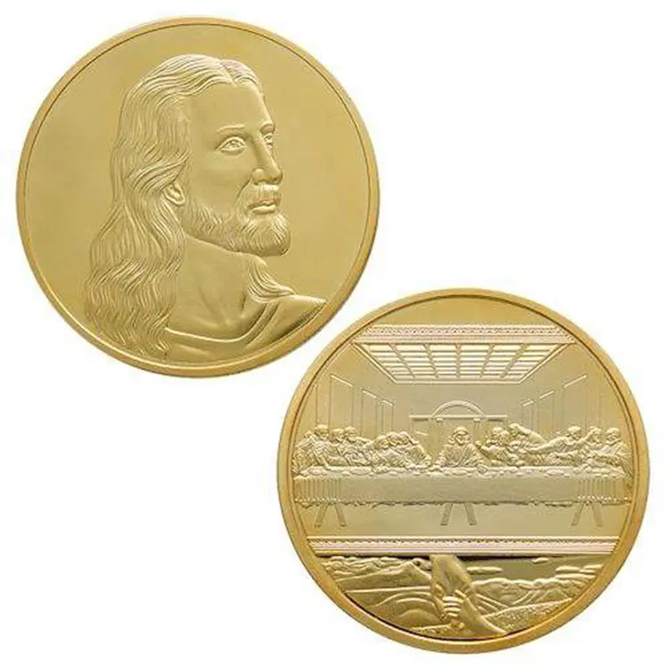 Moneda de desafío religioso de Metal dorado y plateado con relieve personalizado, monedas conmemorativas de Jesús, gran oferta