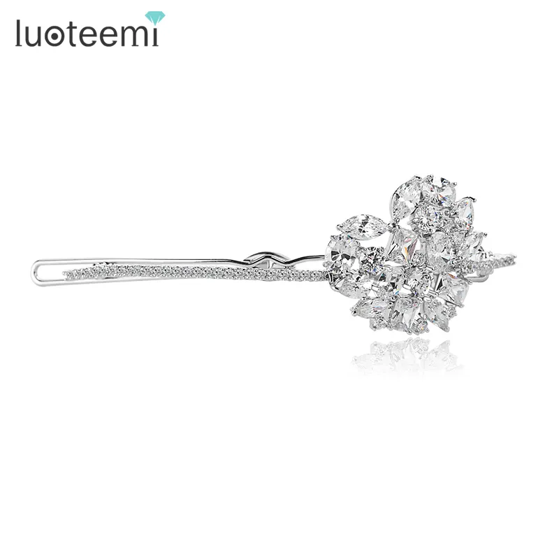 LUOTEEMI Kẹp Tóc Hình Trái Tim Pha Lê Zircon Khối Lập Phương Sang Trọng Mới Quà Cưới Cho Nữ Phụ Kiện Tóc Cô Dâu Thời Trang