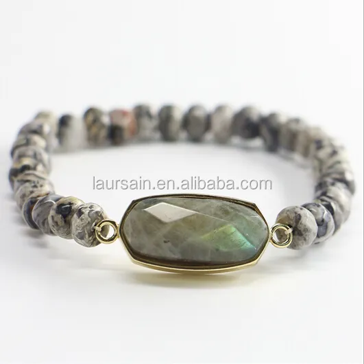 LS-D5455 atacado labradorite pulseira frisada com rondas africano contas de estiramento bracelete de pedra preciosa ajustável