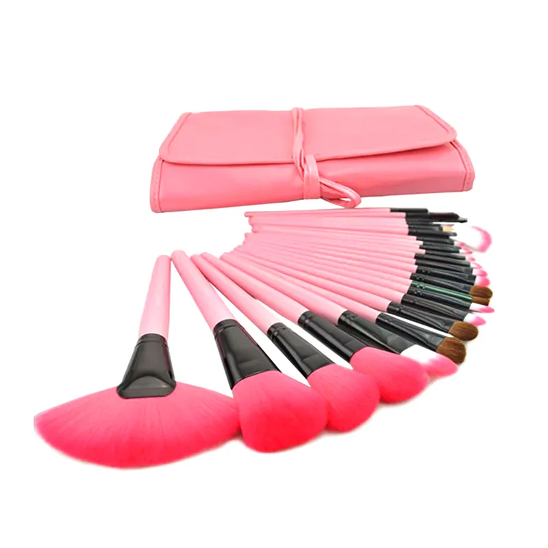 Ücretsiz örnek instock pembe 24 adet kozmetik makyaj fırçası seti makyaj fırça pvc çanta ile