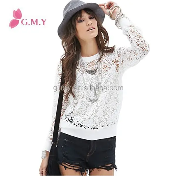 Coton blouse en dentelle pour filles manches longues tops tunique