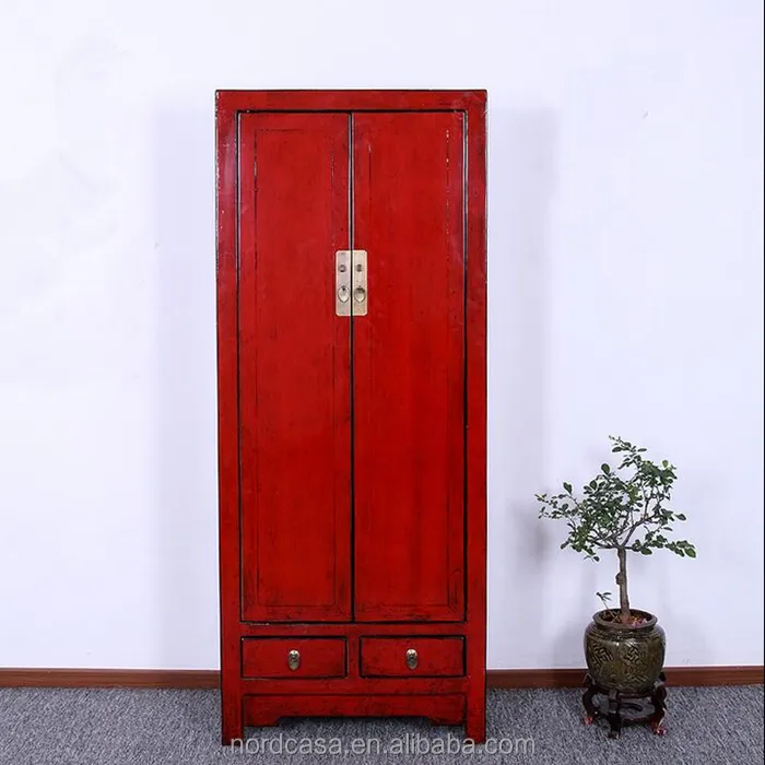 factory price of lacquered two door two drawer red chinese wedding cabinet