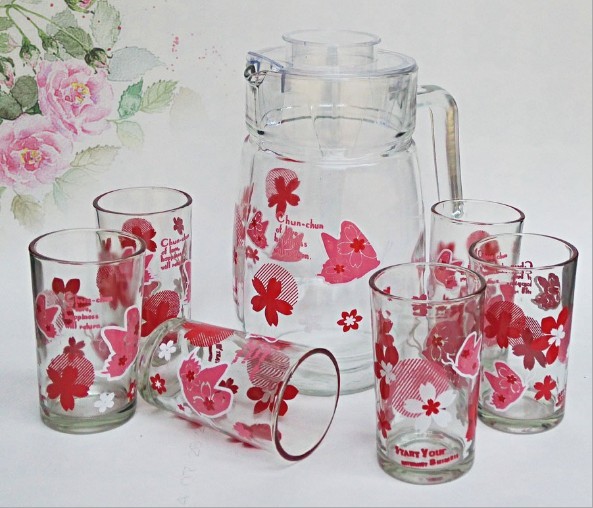 5PCS glass jug set/ water &juice jug set/glass pitcher with cup set glass water set