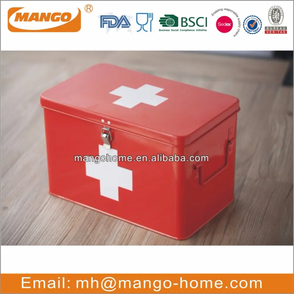 Rectangular White Metal First Aid Medicine Box Household Portable Durable Storage Box