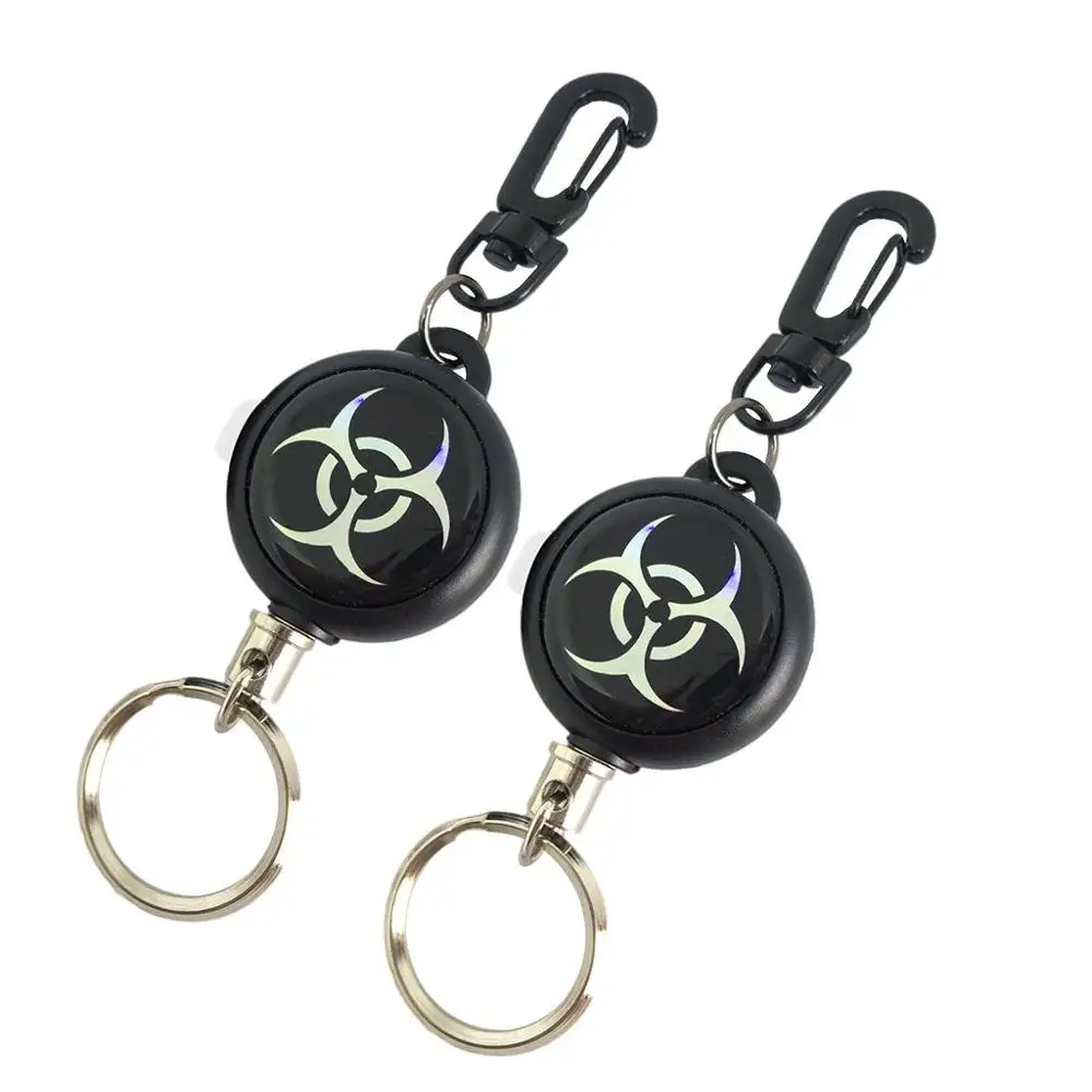Customized Logo Retractable Keychain Badge Holder Reel Clip with Swivel Carabiner Clasps and 24" Steel Wire Cord, Lightweight