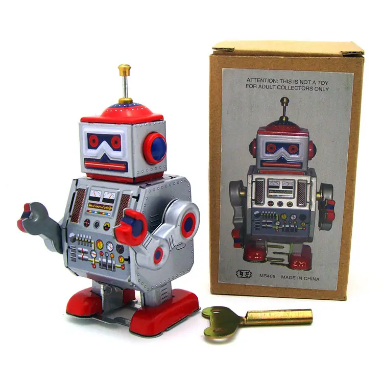 Vintage teneke oyuncaklar wind up robot teneke retro oyuncaklar