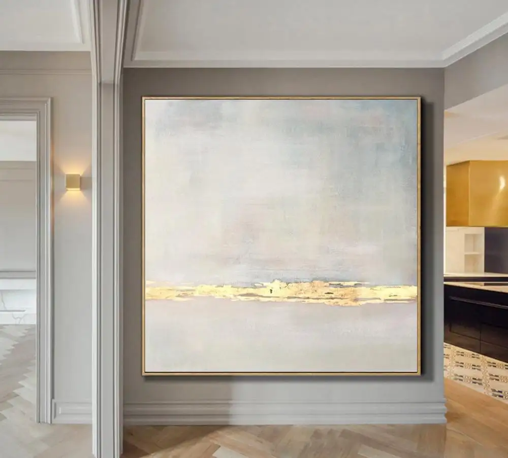Arte de decoración de estilo hecho a mano, pintura de pared de lámina dorada moderna para apartamento, 100%