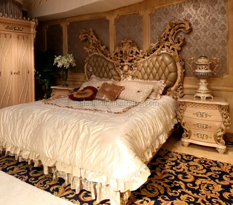 OE-FASHION real clásico muebles de dormitorio conjuntos cómoda cama tallada a mano cama de flores