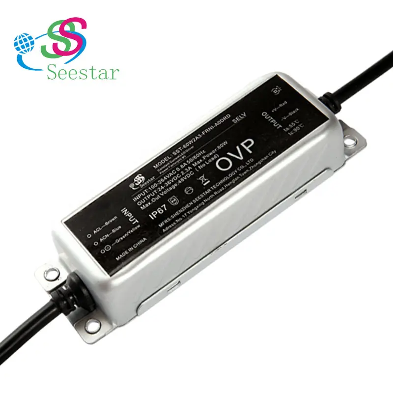 Seestar IP65 IP67 80W高PF OVP 6KV電力低THD LEDドライバー (街路灯フラッドライト用)