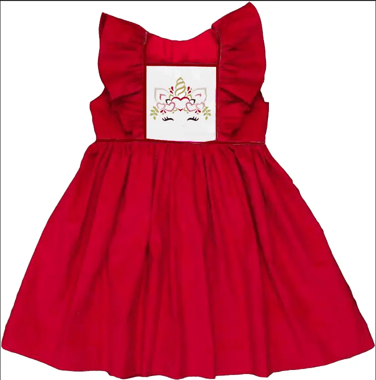 Yeni moda pamuk sevgi dolu kalp unicorn aplike bebek kız elbiseler Chilrden butik giyim çocuk giysileri Toptan