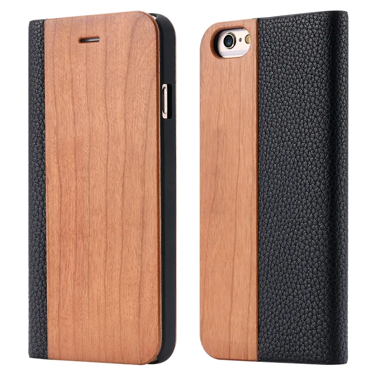premium genuine wood flip cell phone case for iphone 7 8 wood case cover