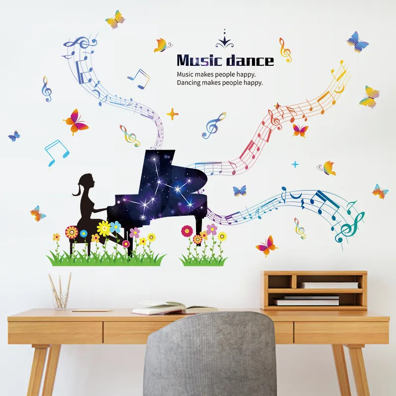 Miếng Dán Ghi Chú Nhạc Piano 3d Có Thể Tháo Rời Trang Trí Phòng Khách Hình Cô Gái Cổ Điển