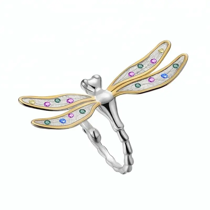 ใหม่ Multicolor CZ สวยงาม Dragonfly แหวนออกแบบ