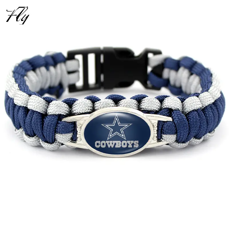 Equipes de futebol personalizadas dallas, cowboys, tecido, paracord, pulseira, atacado de fábrica