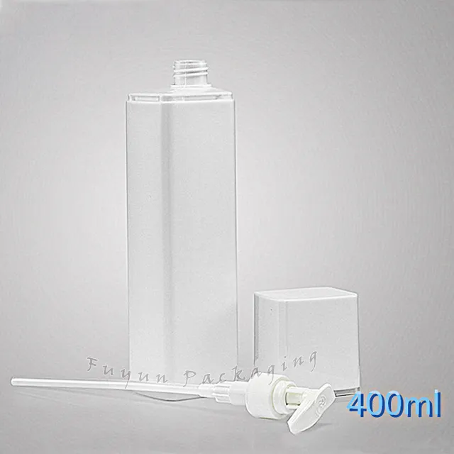 Fuyun Hotel Viajar Branco Retângulo Cuidado Do Cabelo de Plástico Pead Embalagens De Gel para As Mãos 400 Ml Vazio Garrafas de Shampoo com Bomba